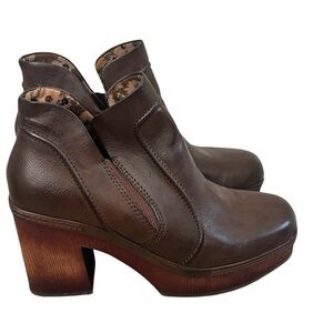 Korks Kork-Ease Robin Platform Ankle Boots Womens 8.5 Brown Leather Block Heel